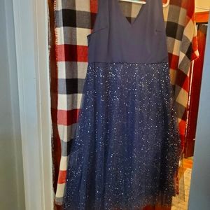 Navy blue sleeveless dress with glitter skirt never worn 4x fits as a 1x